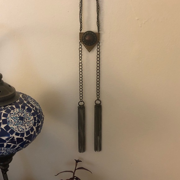 Boho Brass long necklace with faux gem detail - Picture 1 of 6
